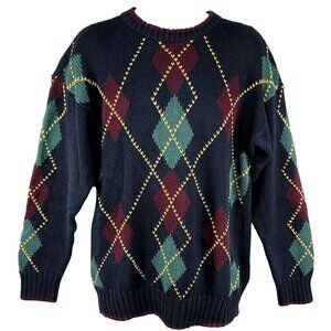 Vintage Hunting Horn Mens M Classics Argyle Diamond Knit Holiday Sweater Preppy